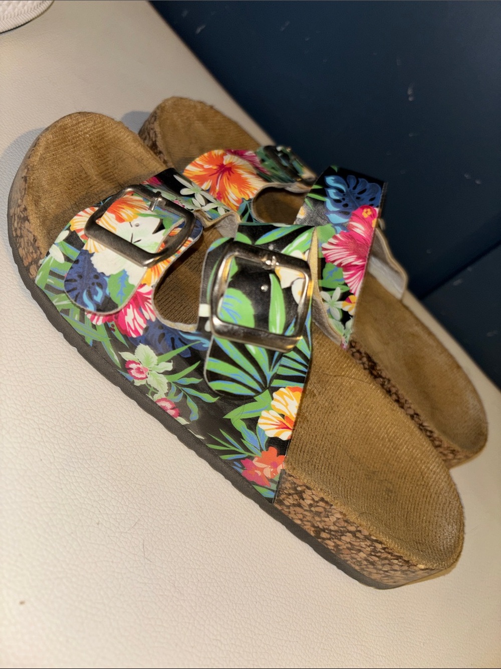Floral/Tropical Double-Buckle Slide Sandals - Picture 2 of 4
